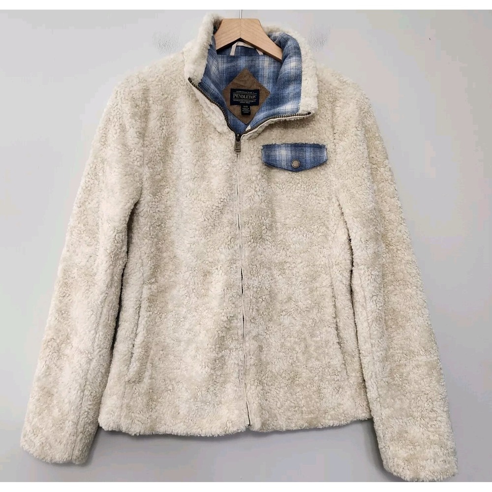 Pendleton Sherpa Jacket Womens Medium White Full Zip Long Sleeve Wool Lined